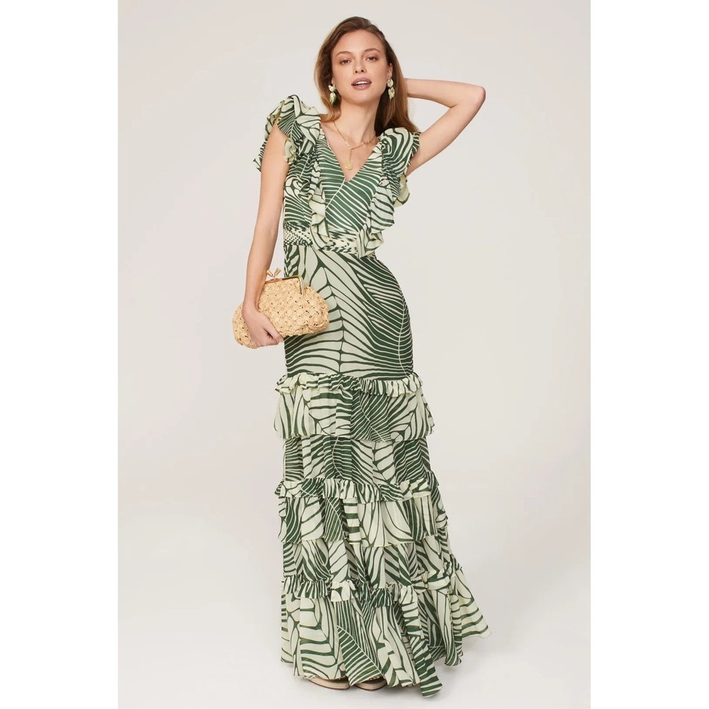 Andres Otalora Mesay Maxi Dress Green Palm Print Size 8